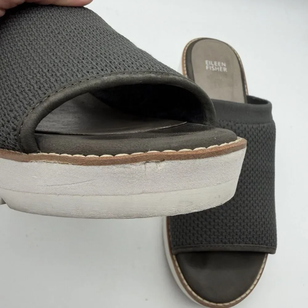Eileen Fisher Telly Stretch Gray Knit Platform Wedge Sandals Mules Women’s 10